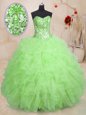 Luxurious Organza Lace Up Ball Gown Prom Dress Sleeveless Floor Length Beading and Ruffles and Sequins