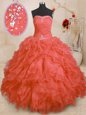 Floor Length Ball Gowns Sleeveless Orange Red Vestidos de Quinceanera Lace Up
