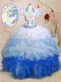Multi-color Lace Up Quinceanera Dresses Beading and Appliques and Ruffles Sleeveless With Train