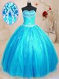 Beading and Appliques 15 Quinceanera Dress Baby Blue Lace Up Sleeveless Floor Length