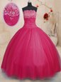Latest Off The Shoulder Sleeveless Lace Up Quince Ball Gowns Coral Red Tulle