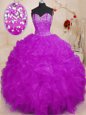 Purple Ball Gowns Organza Sweetheart Sleeveless Beading Floor Length Lace Up Quinceanera Gown