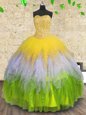 Tulle Sleeveless Floor Length Sweet 16 Dress and Beading and Ruffles and Sequins
