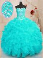 Organza Sleeveless Floor Length Quince Ball Gowns and Beading and Ruffles