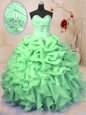 Organza Lace Up Sweetheart Sleeveless Floor Length 15 Quinceanera Dress Beading and Ruffles and Pick Ups