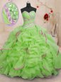 Hot Selling Ball Gowns Organza Sweetheart Sleeveless Beading and Ruffles With Train Lace Up Sweet 16 Dresses Brush Train