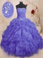 Best Selling Ball Gowns Sweet 16 Dresses Aqua Blue Strapless Organza Sleeveless Floor Length Lace Up