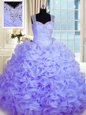 Fitting Lavender Sleeveless Beading and Ruffles Floor Length 15th Birthday Dress