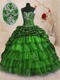 Ball Gowns Organza and Taffeta Sweetheart Sleeveless Beading and Appliques and Ruffled Layers and Pick Ups With Train Lace Up 15 Quinceanera Dress Sweep Train