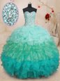Organza Sleeveless Floor Length Sweet 16 Dresses and Beading and Ruffles and Pick Ups