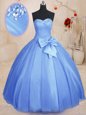 Beading and Bowknot 15th Birthday Dress Light Blue Lace Up Sleeveless Floor Length