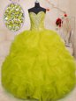 Floor Length Yellow Green 15th Birthday Dress Sweetheart Sleeveless Lace Up