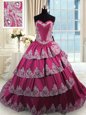 Clearance Sleeveless Court Train Lace Up With Train Beading and Appliques and Ruffled Layers Ball Gown Prom Dress