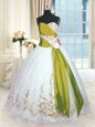 White Organza Lace Up Ball Gown Prom Dress Sleeveless Floor Length Embroidery and Sashes|ribbons