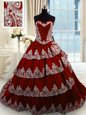 Ruffled Wine Red Sleeveless Taffeta Court Train Lace Up Quinceanera Gowns for Military Ball and Sweet 16 and Quinceanera
