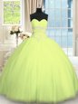 Pretty Yellow Green Lace Up Sweet 16 Dresses Appliques Sleeveless Floor Length