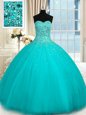 Wonderful Aqua Blue Sleeveless Beading Floor Length Sweet 16 Dress