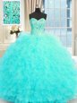 Trendy Ball Gowns Quinceanera Dress Aqua Blue Sweetheart Tulle Sleeveless Floor Length Lace Up