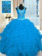 Colorful Floor Length Ball Gowns Cap Sleeves Aqua Blue Ball Gown Prom Dress Lace Up