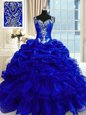 Pick Ups Floor Length Ball Gowns Sleeveless Royal Blue 15 Quinceanera Dress Lace Up