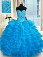 Admirable Organza Sleeveless Floor Length 15th Birthday Dress and Beading and Ruffled Layers