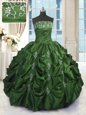 Taffeta Strapless Sleeveless Lace Up Beading and Appliques and Embroidery and Pick Ups 15th Birthday Dress in Green