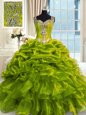 High Quality Floor Length Ball Gowns Sleeveless Olive Green Quinceanera Gown Lace Up
