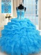 Admirable Sleeveless Organza Floor Length Zipper Quinceanera Dresses in Baby Blue for with Beading