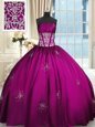 Adorable Sleeveless Floor Length Beading and Appliques and Ruching Lace Up Quinceanera Gown with Fuchsia