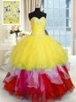 Exceptional Multi-color Sleeveless Floor Length Beading and Ruffles Lace Up Sweet 16 Quinceanera Dress