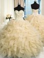 Vintage Organza Sleeveless Floor Length Quince Ball Gowns and Beading and Ruffles