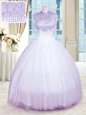 Four Piece Blue Organza Lace Up Ball Gown Prom Dress Sleeveless Floor Length Beading and Ruffles and Ruching