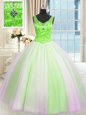 Tulle Sleeveless Floor Length Quinceanera Dresses and Beading and Sequins