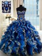 Multi-color Ball Gowns Beading and Ruffles Quince Ball Gowns Lace Up Organza Sleeveless Floor Length