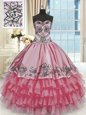 Discount Organza and Taffeta Sleeveless Floor Length 15 Quinceanera Dress and Beading and Embroidery and Ruffled Layers