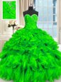 Adorable Sleeveless Organza Lace Up Quinceanera Gowns for Military Ball and Sweet 16 and Quinceanera