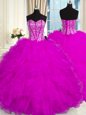 Popular Sweetheart Sleeveless Organza Quinceanera Dresses Beading and Ruffles Lace Up