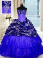 Fine Sweetheart Sleeveless Organza and Printed Sweet 16 Quinceanera Dress Beading and Ruffled Layers and Sequins Sweep Train Lace Up