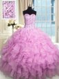 Luxury Sequins Floor Length Ball Gowns Sleeveless Lilac Quinceanera Gowns Lace Up
