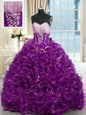 High Quality Brush Train Ball Gowns 15 Quinceanera Dress Purple Sweetheart Organza Sleeveless With Train Lace Up
