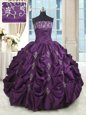 Pick Ups Dark Purple Sleeveless Taffeta Lace Up Quinceanera Dress for Military Ball and Sweet 16 and Quinceanera