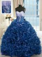 Cheap With Train Ball Gowns Sleeveless Navy Blue Quinceanera Dresses Brush Train Lace Up
