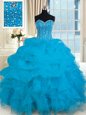 Baby Blue Sweetheart Lace Up Beading and Ruffles Quinceanera Dresses Sleeveless