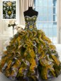 Latest Multi-color Organza Lace Up Sweetheart Sleeveless Floor Length Quinceanera Gown Beading and Ruffles