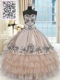 Sleeveless Floor Length Beading and Embroidery and Ruffled Layers Lace Up Quinceanera Dress with Champagne