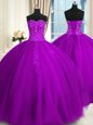 Wonderful Ball Gowns Quinceanera Gown Purple Sweetheart Tulle Sleeveless Floor Length Lace Up