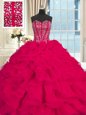 Red Sweetheart Neckline Beading and Ruffles 15 Quinceanera Dress Sleeveless Lace Up