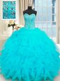 Superior Baby Blue Sleeveless Organza Lace Up Quinceanera Dresses for Military Ball and Sweet 16 and Quinceanera