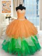 Three Piece Apple Green Ball Gowns Strapless Sleeveless Tulle Floor Length Lace Up Beading and Ruffles Vestidos de Quinceanera