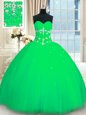 Custom Fit Sweetheart Sleeveless Quinceanera Dresses Floor Length Appliques Green Tulle